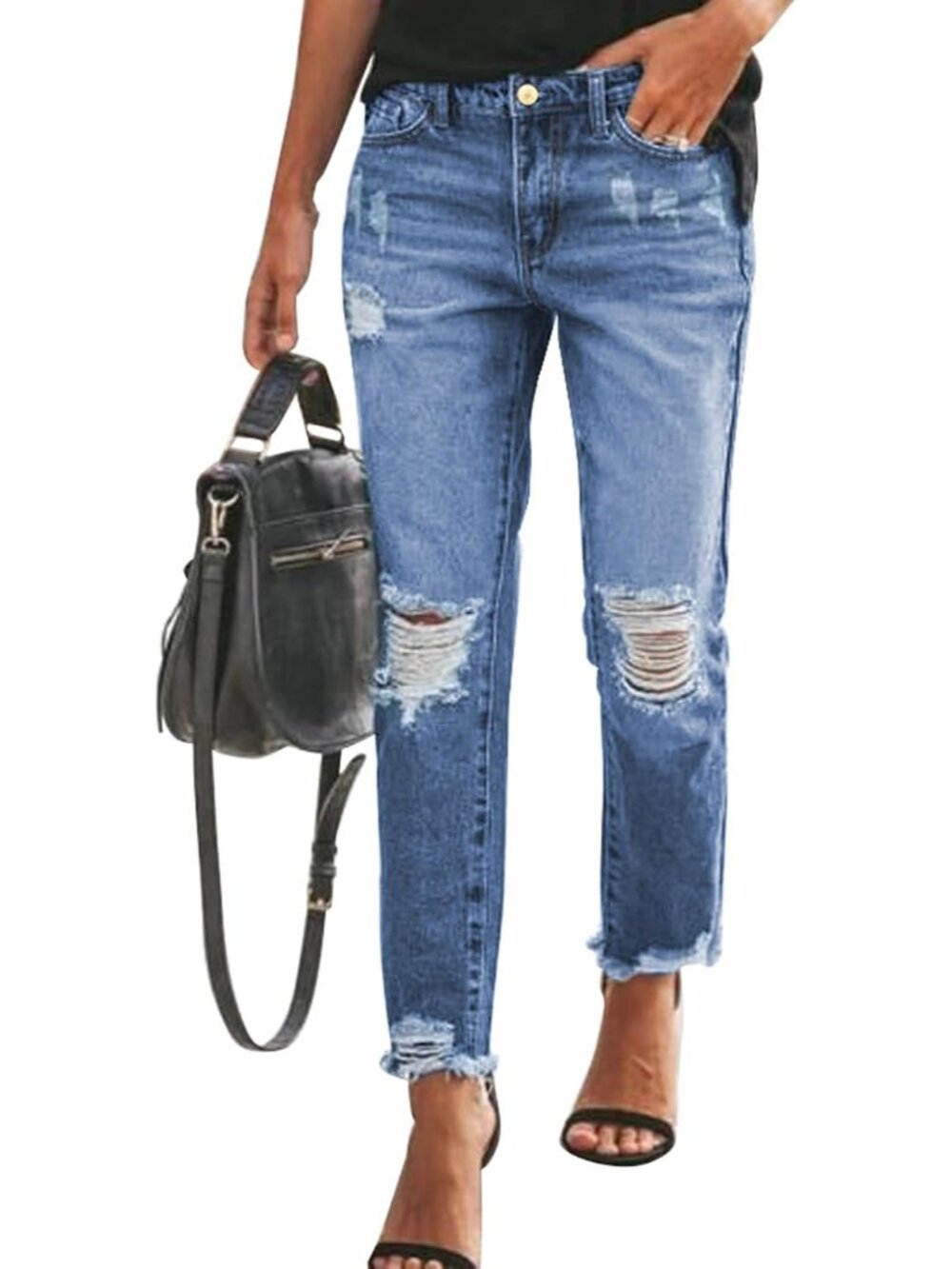 Women's Boyfriend Jeans Stretchy Ripped Distressed Zimbaplatinum Denim Pants